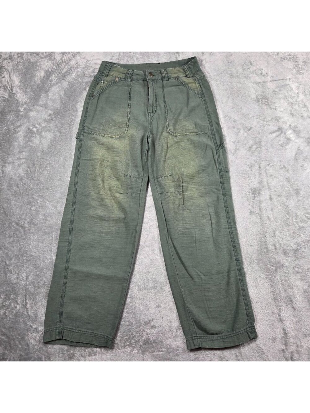 Free People Pants Womens 0 Army Green Distressed Straight Utility Ankle Boho